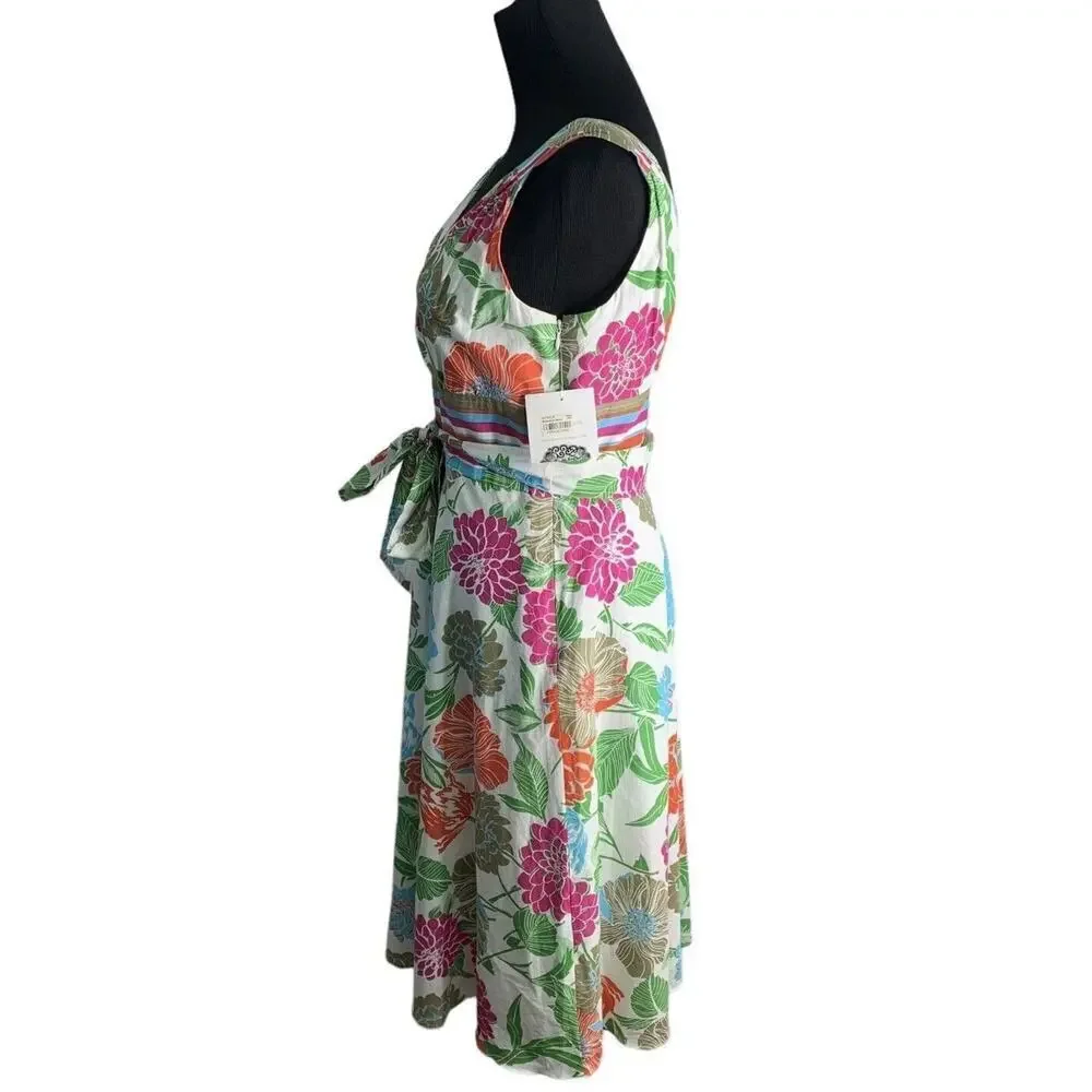 Donna Morgan Raffia Floral V Neck Cotton Sun Dress Womens Size 4 NWT $119 - Picture 2 of 14